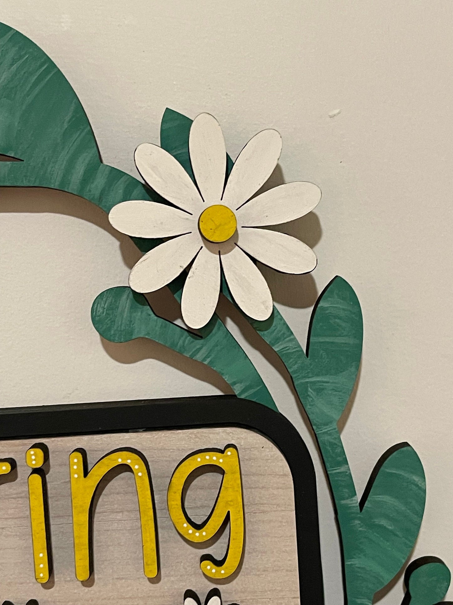 Hello Spring Interchangeable Wreath, Daisy Spring Decor, Center Sign and 5 Wreath Ornament Inserts Only - NO WREATH, Wreath Sold Seperately