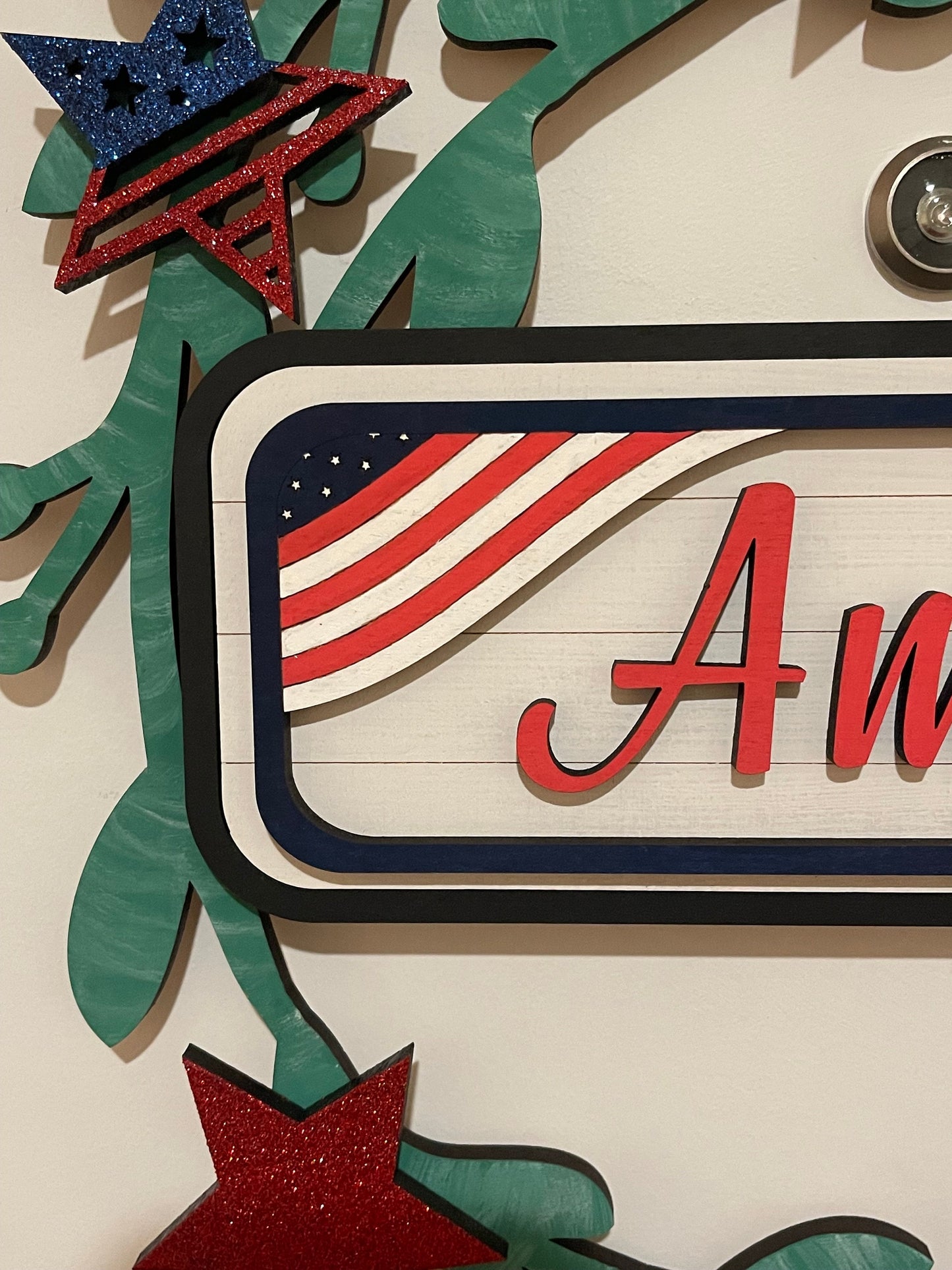 America Interchangeable Wreath, 4th of July Decor, Center Sign and 5 Wreath Ornament Insert Only - NO WREATH, Wreath Sold Seperately