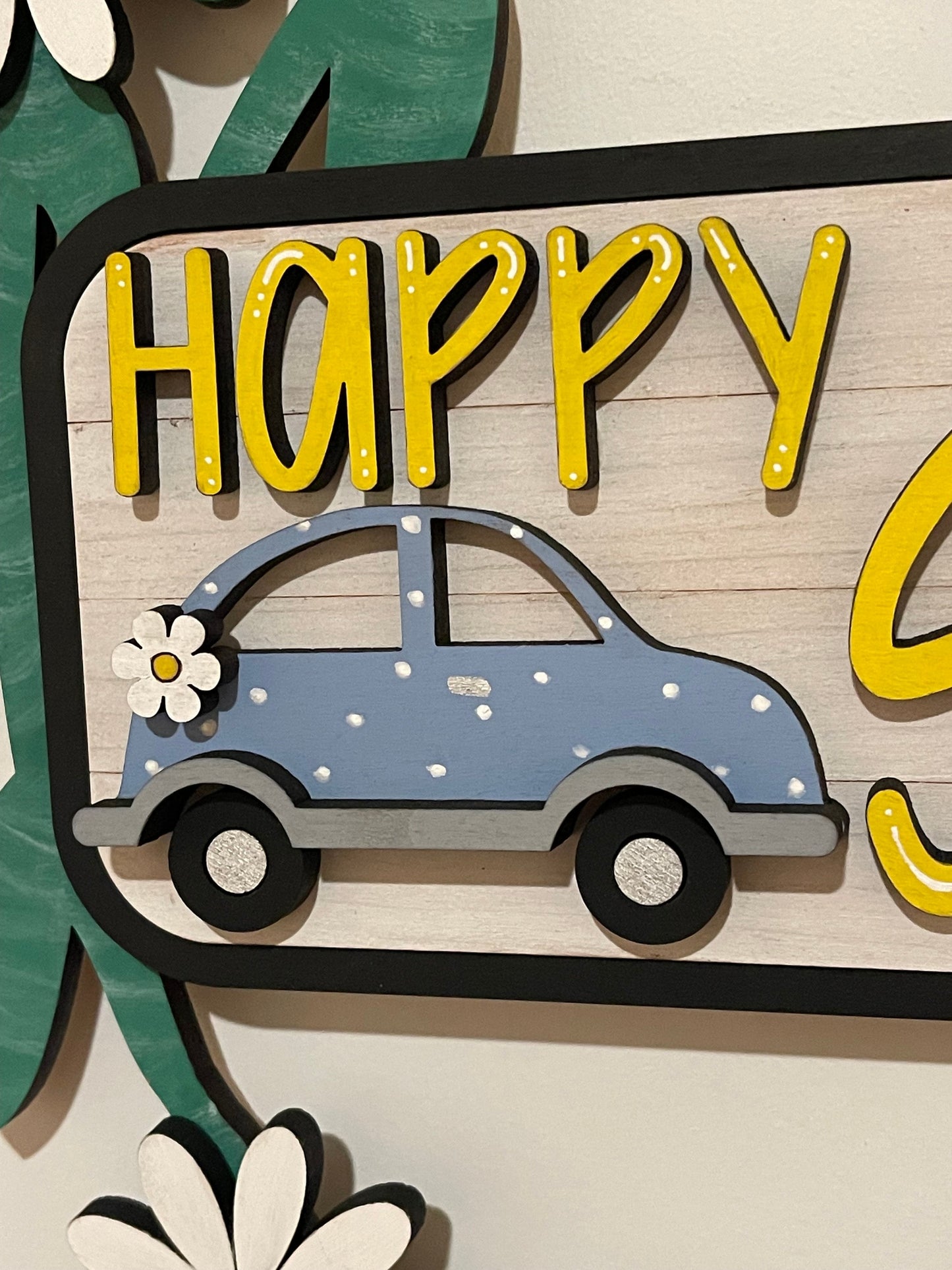 Happy Spring Interchangeable Wreath, Daisy Spring Decor, Center Sign and 5 Wreath Ornament Inserts Only - NO WREATH, Wreath Sold Seperately