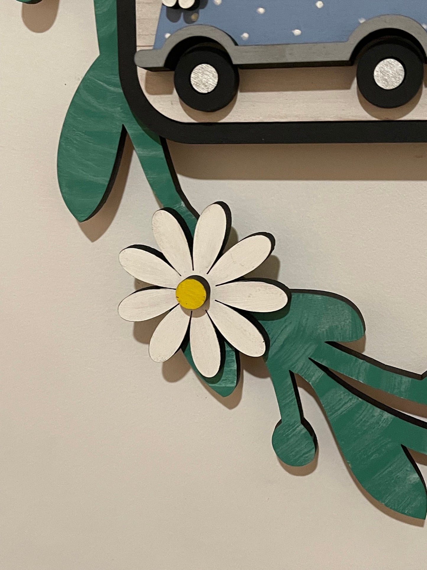 Happy Spring Interchangeable Wreath, Daisy Spring Decor, Center Sign and 5 Wreath Ornament Inserts Only - NO WREATH, Wreath Sold Seperately