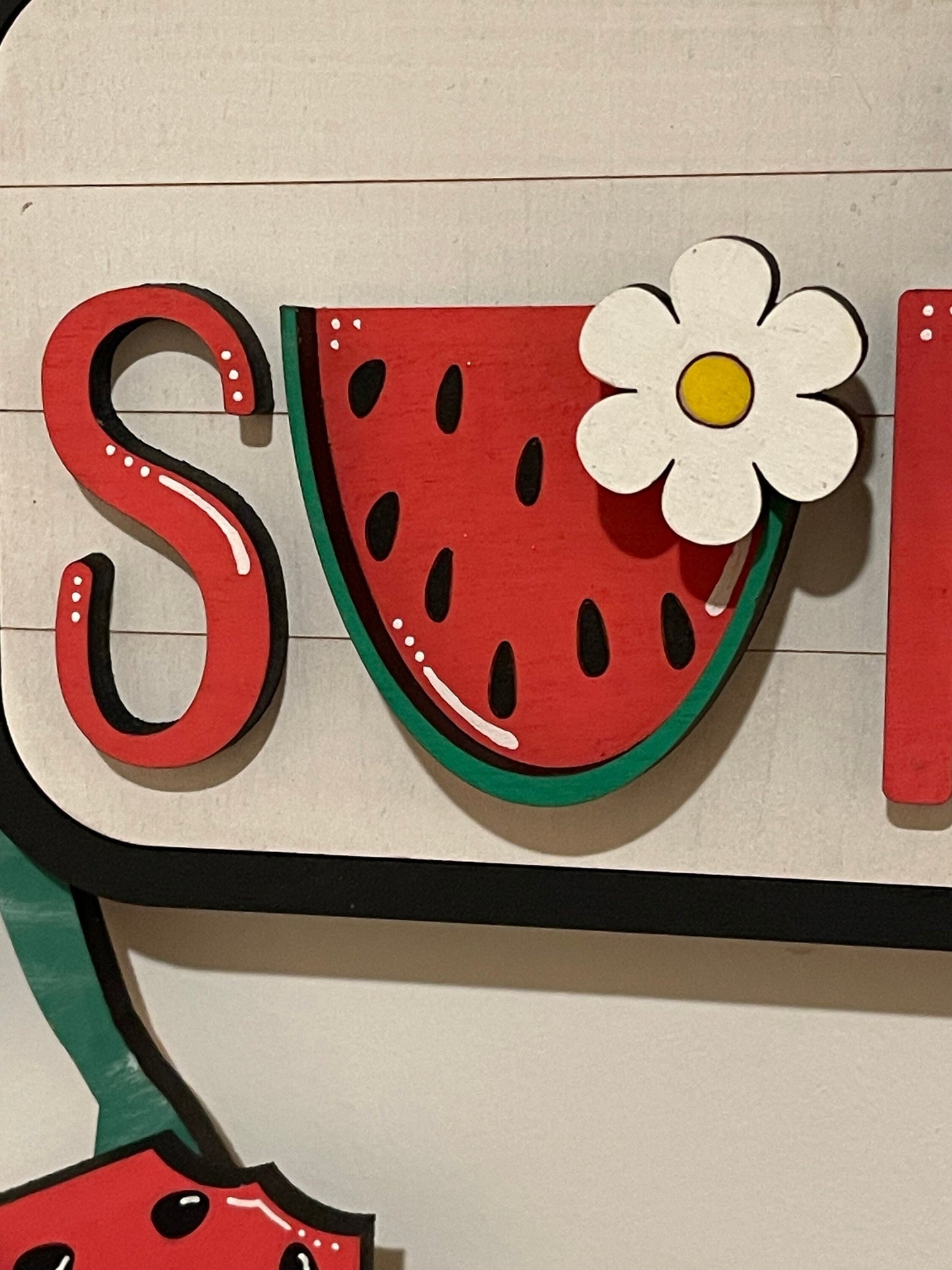 Hello Summer Interchangeable Wreath, Watermelon Decor, Center Sign and 5 Wreath Ornament Insert Only - NO WREATH, Wreath Sold Seperately