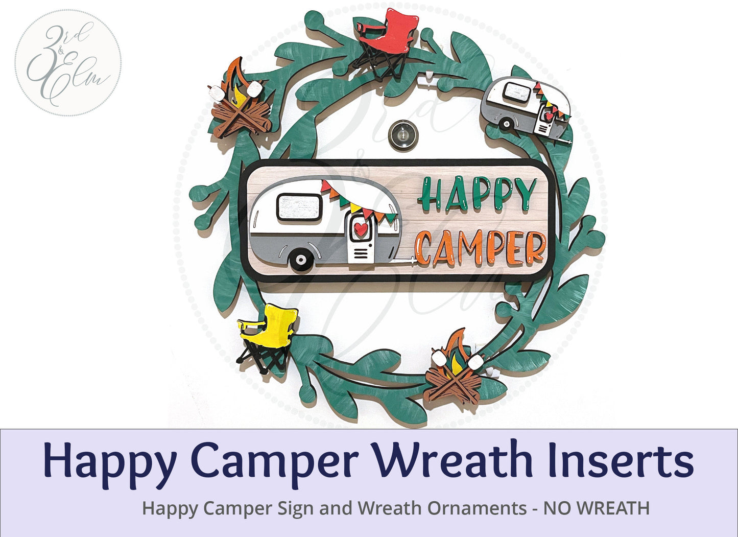 Happy Camper Interchangeable Wreath, Camper Decor, Center Sign and 5 Wreath Ornament Insert Only - NO WREATH, Wreath Sold Seperately