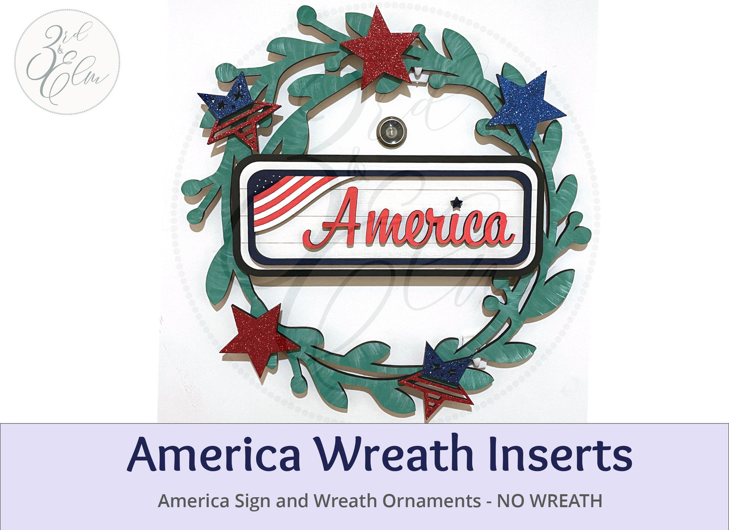 America Interchangeable Wreath, 4th of July Decor, Center Sign and 5 Wreath Ornament Insert Only - NO WREATH, Wreath Sold Seperately