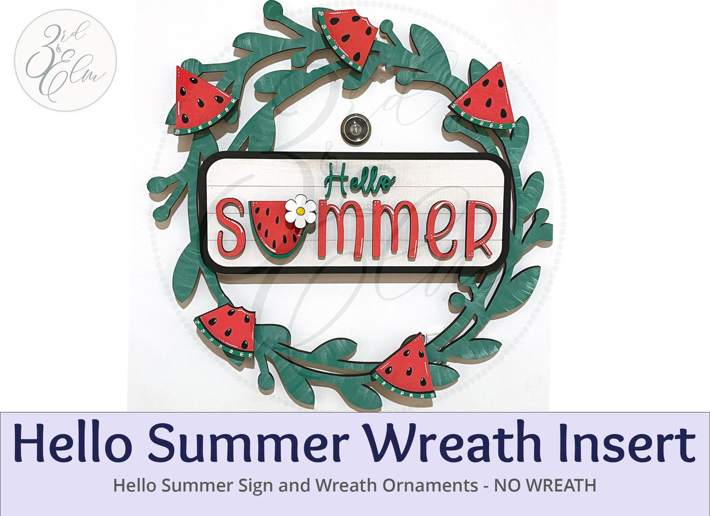 Hello Summer Interchangeable Wreath, Watermelon Decor, Center Sign and 5 Wreath Ornament Insert Only - NO WREATH, Wreath Sold Seperately