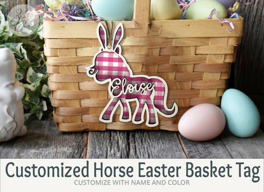 Personalized Horse Easter Basket Name Tag, Customize these tags with child's name, Personalized Horse with Bunny Ears Easter Basket Tag