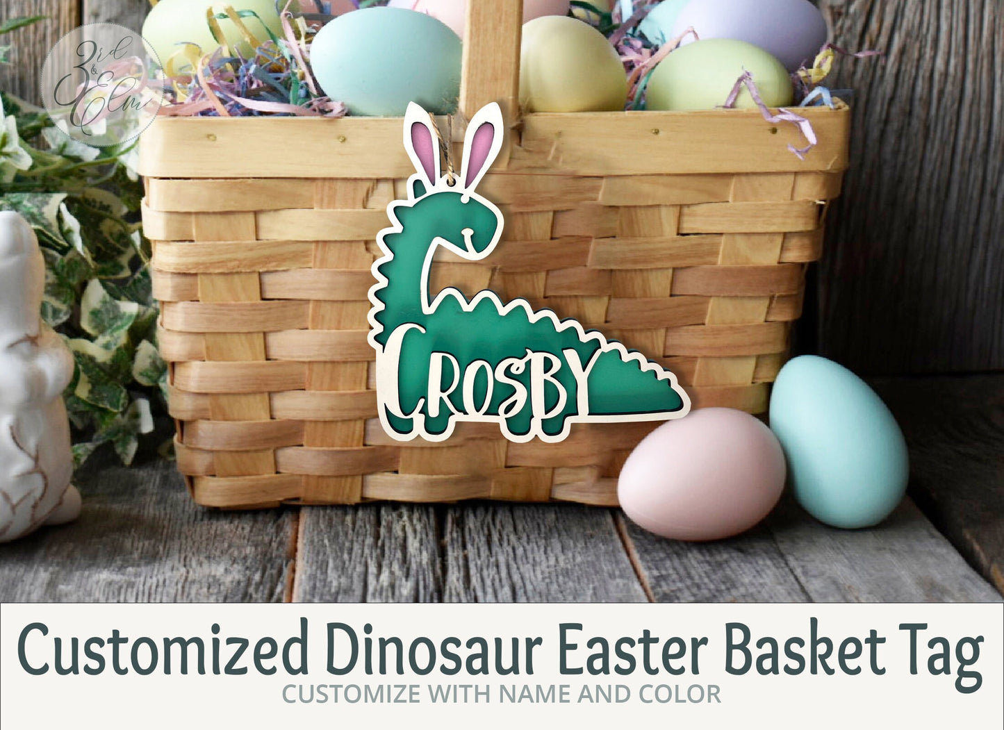 Personalized Dinosaur Easter Basket Name Tag, Customize these tags with child's name, Personalized Dinosaur Easter Basket Tag, Easter Gift