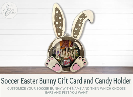 Customizable Soccer Easter Bunny Candy, Money and Gift Card Holder, Personalize Child's Name, Pick Ears and Feet, Gift Card Holder, Easter
