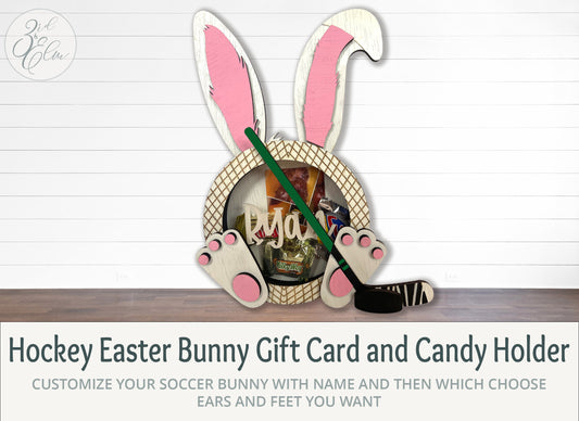 Customizable Hockey Easter Bunny Candy, Money and Gift Card Holder, Personalize Child's Name, Pick Ears and Feet, Gift Card Holder, Easter