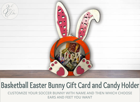 Customizable Basketball Easter Bunny Candy, Money & Gift Card Holder, Personalize Child's Name, Pick Ears and Feet, Gift Card Holder, Easter