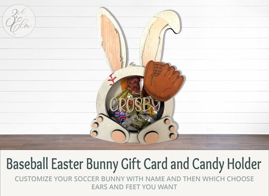 Customizable Baseball Easter Bunny Candy, Money & Gift Card Holder, Personalize Child's Name, Pick Ears and Feet, Gift Card Holder, Easter