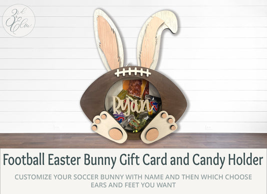 Customizable Football Easter Bunny Candy, Money and Gift Card Holder, Personalize Child's Name, Pick Ears and Feet, Gift Card Holder, Easter