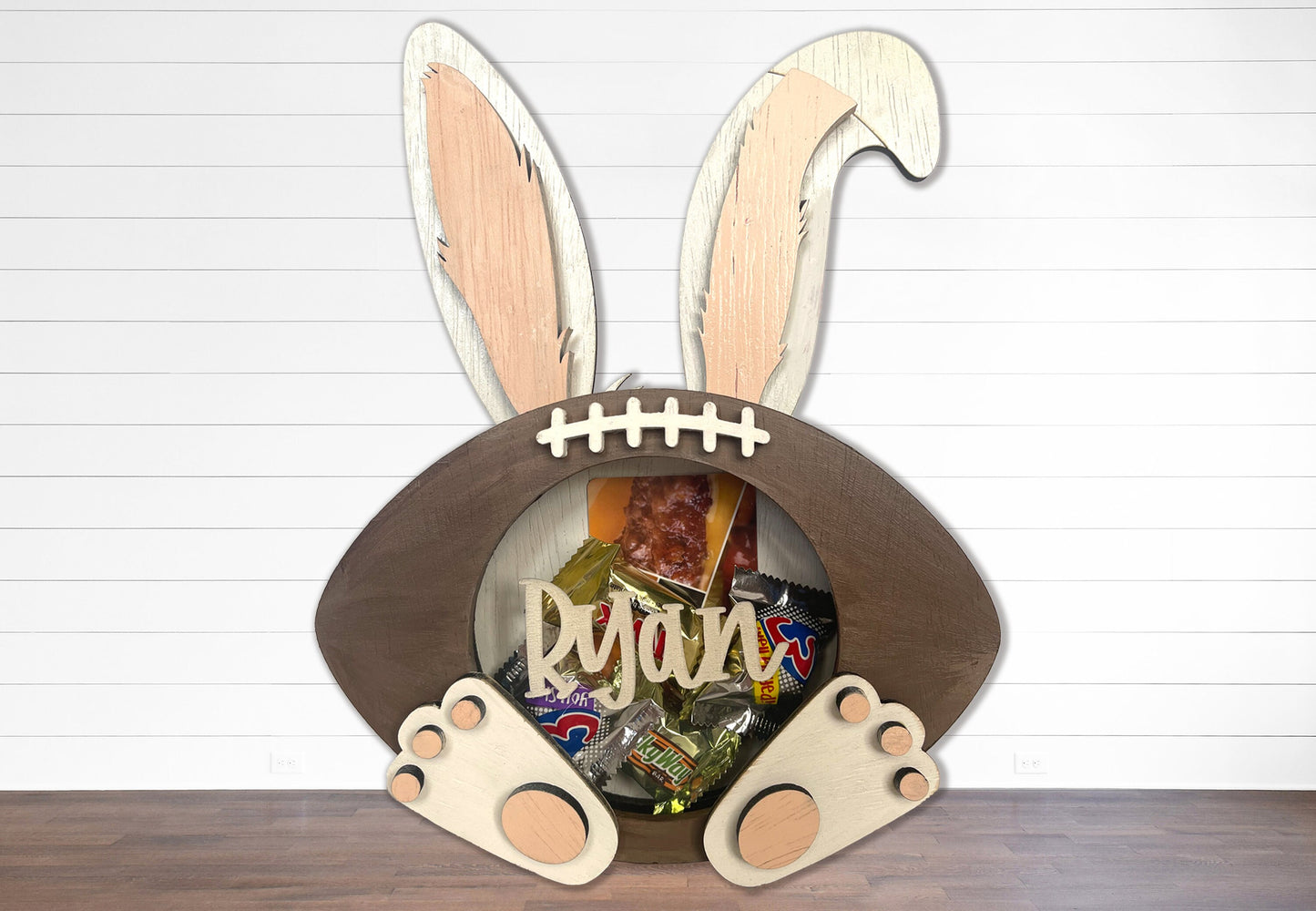 Customizable Football Easter Bunny Candy, Money and Gift Card Holder, Personalize Child's Name, Pick Ears and Feet, Gift Card Holder, Easter