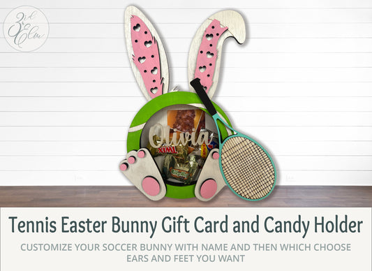 Customizable Tennis Easter Bunny Candy, Money and Gift Card Holder, Personalize Child's Name, Pick Ears and Feet, Gift Card Holder, Easter