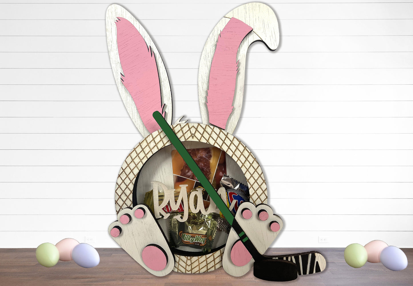 Customizable Hockey Easter Bunny Candy, Money and Gift Card Holder, Personalize Child's Name, Pick Ears and Feet, Gift Card Holder, Easter