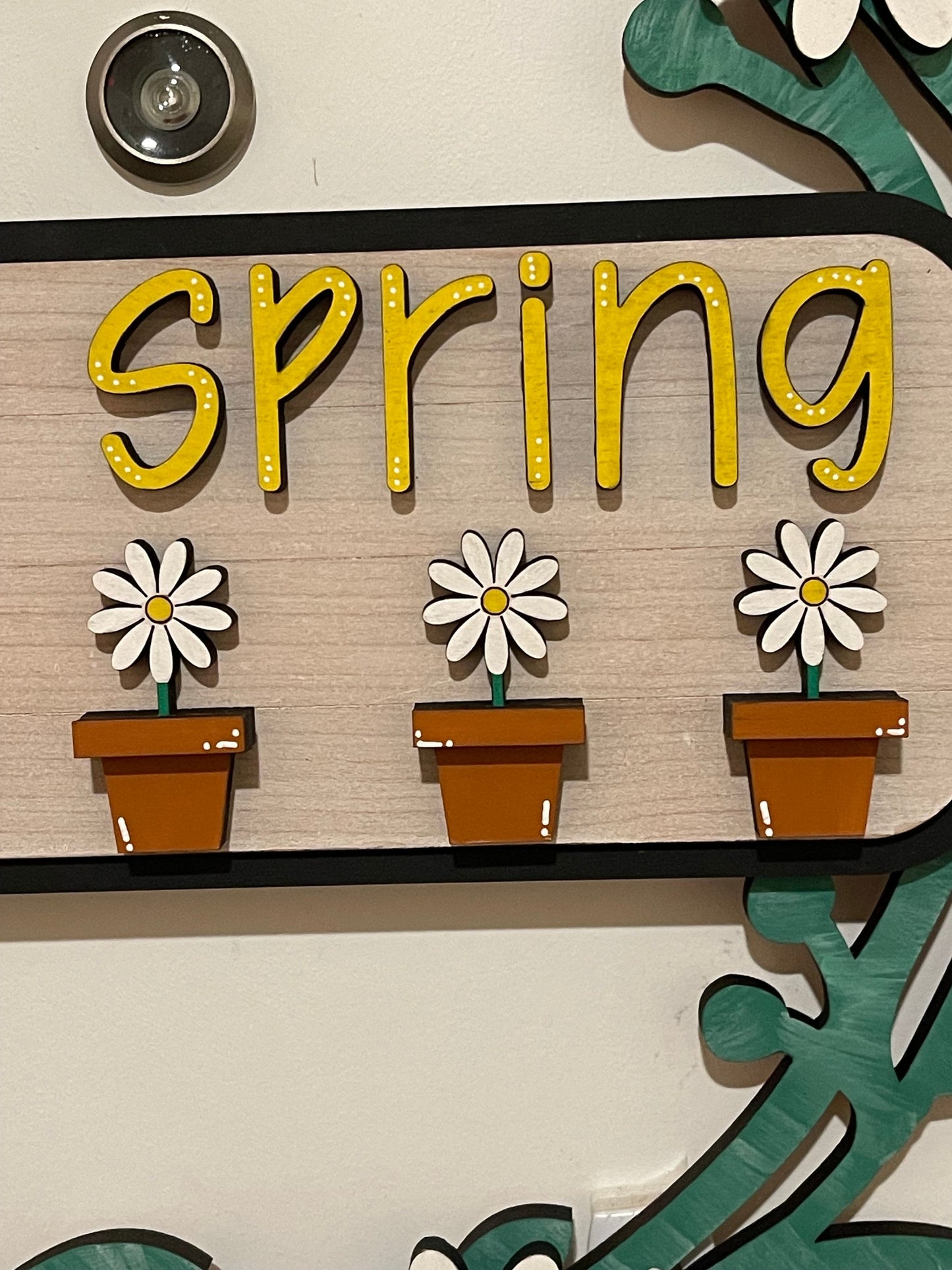 Hello Spring Interchangeable Wreath, Daisy Spring Decor,  Center Sign and 5 Wreath Ornament Inserts Only - NO WREATH, Wreath Sold Seperately