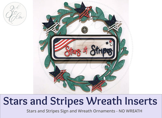 Stars and Stipes Interchangeable Wreath, July 4th Decor,  Center Sign and 5 Wreath Ornament Insert Only - NO WREATH, Wreath Sold Seperately