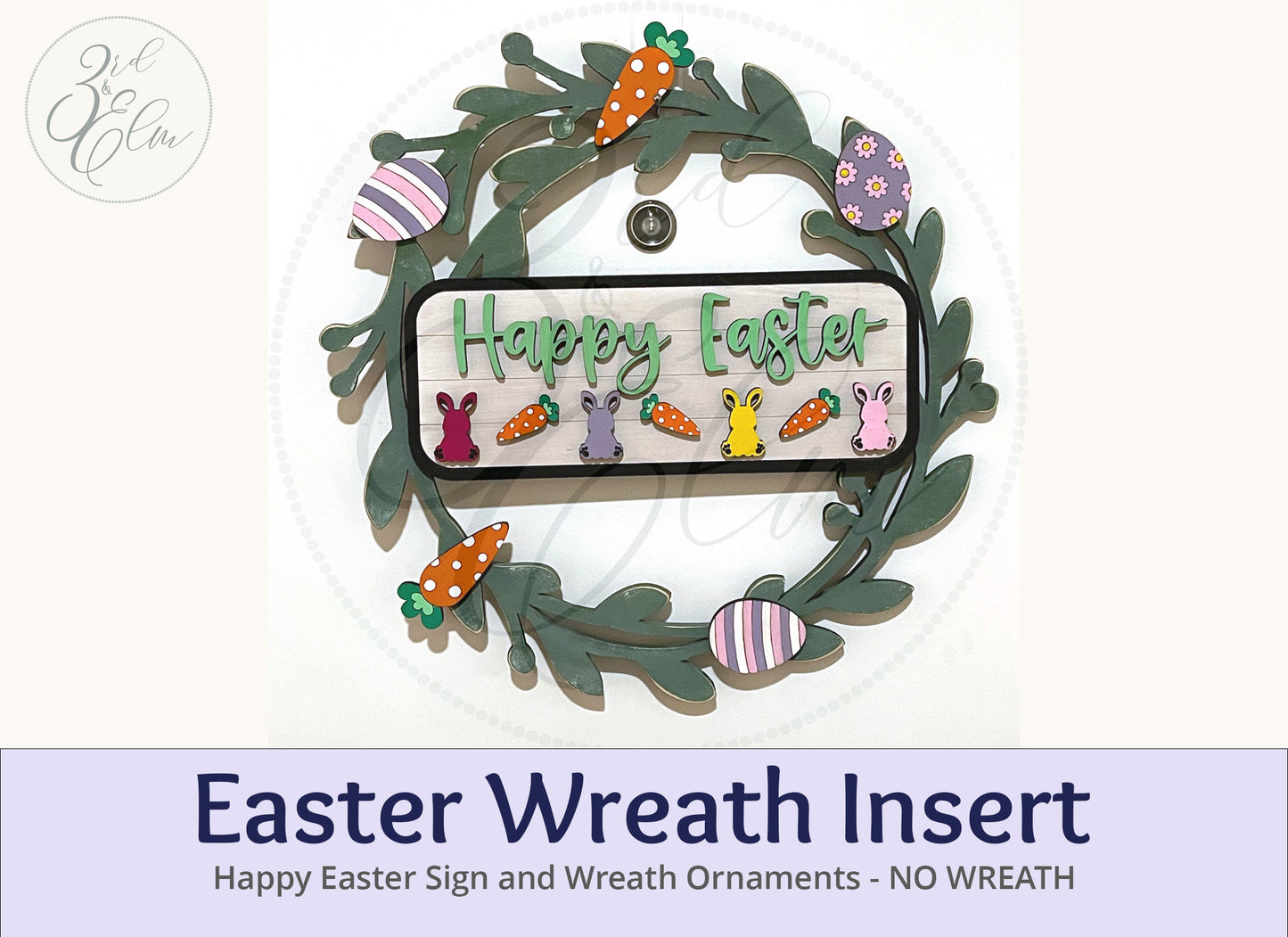 Happy Easter Interchangeable Wreath, Easter Decor,  Center Sign and 5 Wreath Ornament Insert Only - NO WREATH, Wreath Sold Seperately