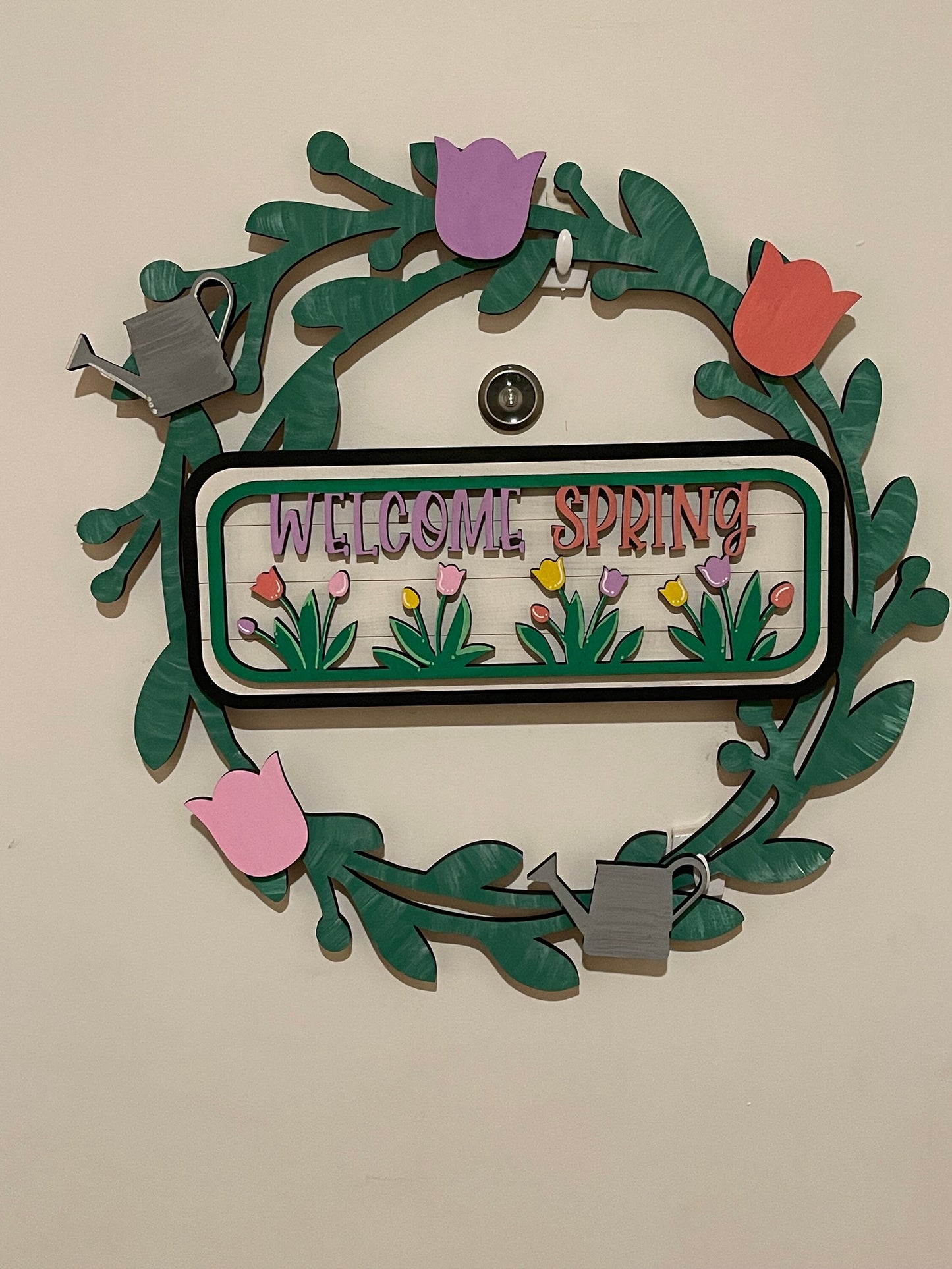 Welcome Spring Interchangeable Wreath, Spring Decor,  Center Sign and 5 Wreath Ornament Insert Only - NO WREATH, Wreath Sold Seperately