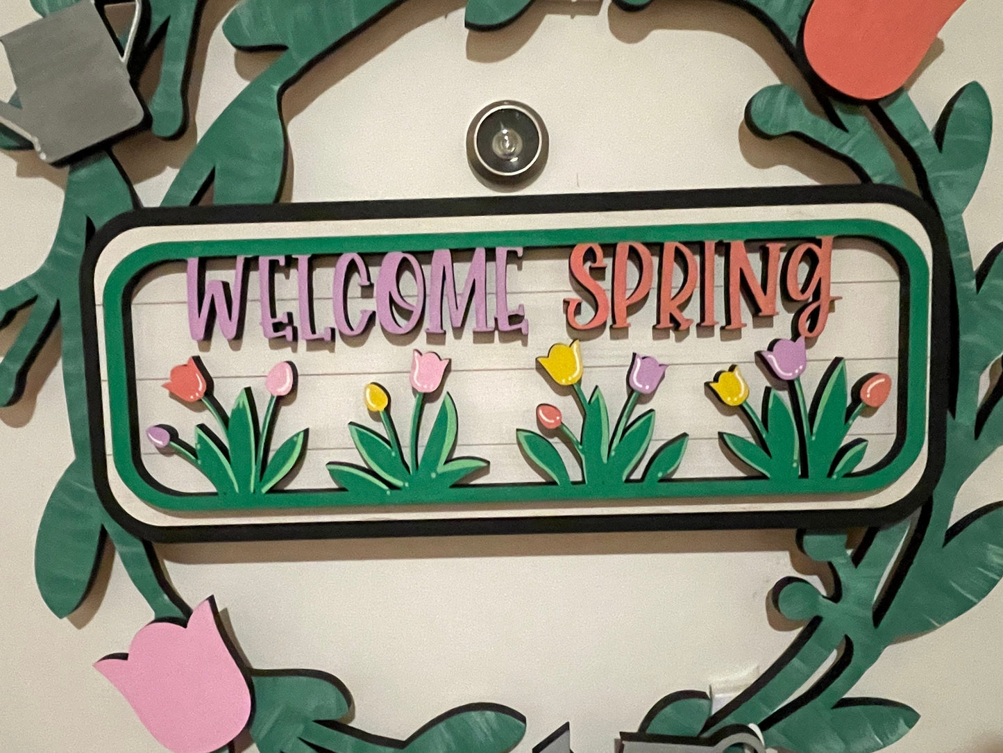 Welcome Spring Interchangeable Wreath, Spring Decor,  Center Sign and 5 Wreath Ornament Insert Only - NO WREATH, Wreath Sold Seperately