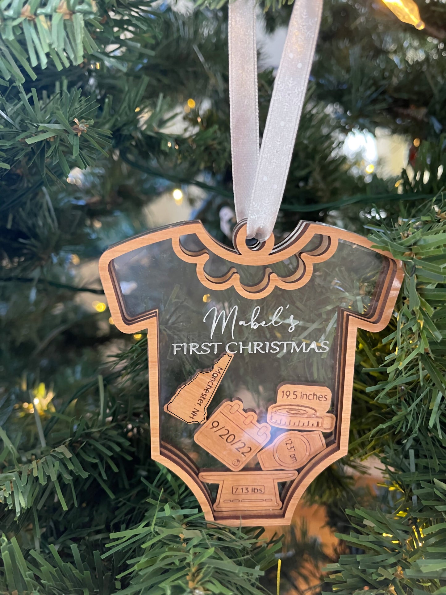 Baby's First Christmas Ornament, Customize with baby's birth information and statistics. Great 1st birthday, mother's day or Christmas Gift