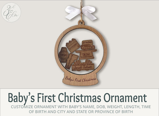 Baby's First Christmas Ornament, Customize with baby's birth information and statistics. Great 1st birthday, mother's day or Christmas Gift