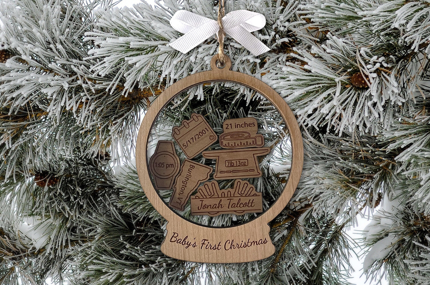 Baby's First Christmas Ornament, Customize with baby's birth information and statistics. Great 1st birthday, mother's day or Christmas Gift