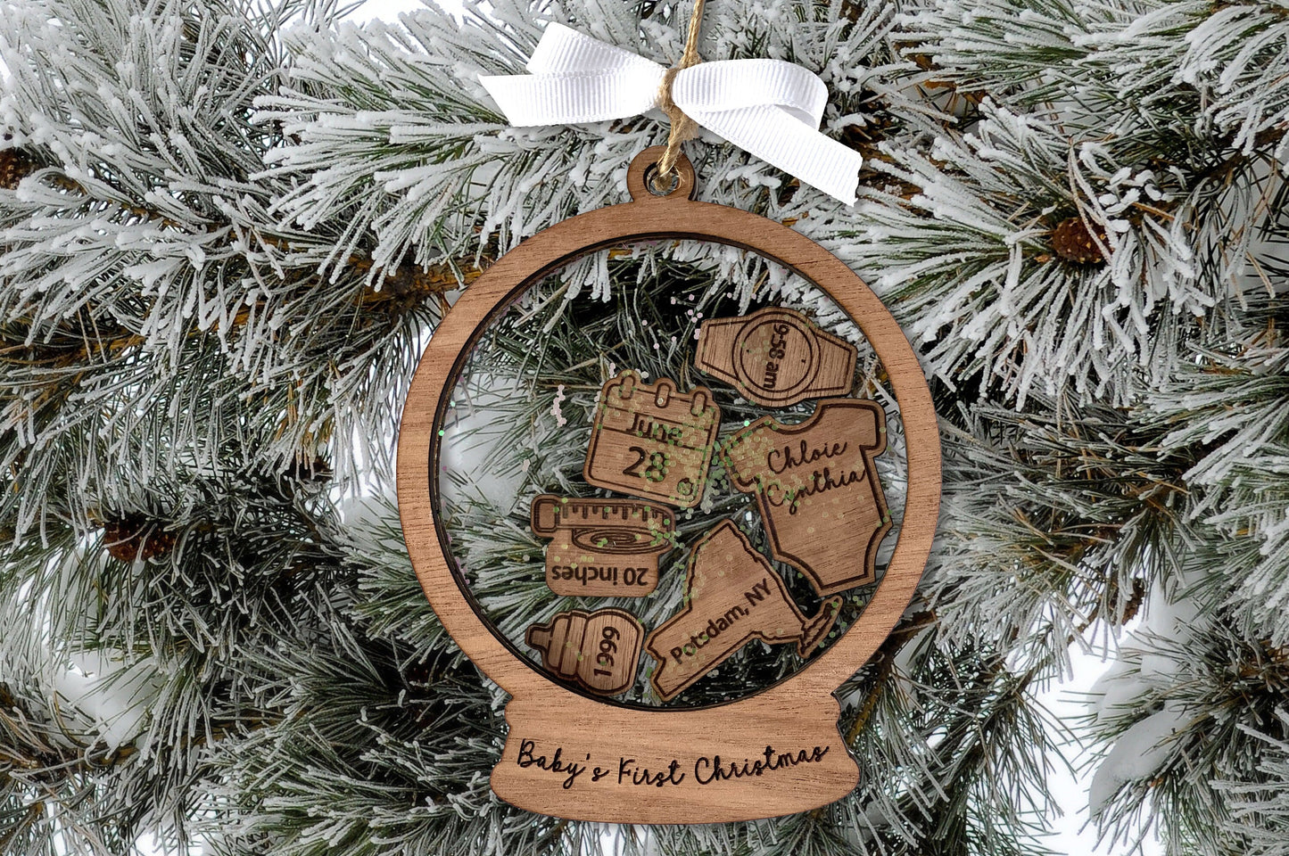 Baby's First Christmas Ornament, Customize with baby's birth information and statistics. Great 1st birthday, mother's day or Christmas Gift