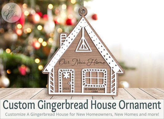 Custom Gingerbread House Christmas Holiday Ornament, Personalize for New Home Buyers, Realtor Gift and Family Gift, Christmas Tree Ornaments