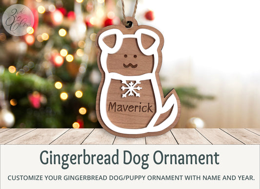 Ginger Bread Dog or Puppy Christmas Tree Ornament, Personalize with your dogs name and add year if you wish, Christmas Dog Ornaments