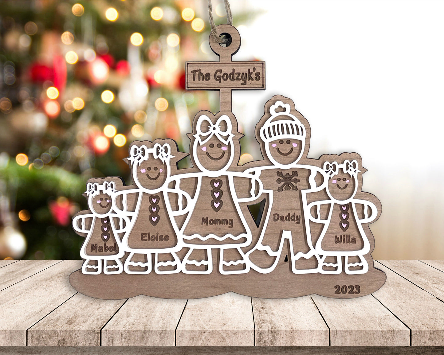 Custom Gingerbread Family with Sign Holiday Ornament, Personalize your family with this cute Ornament,