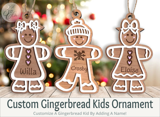 Custom Gingerbread Kid Ornament, Gingerbread Children, Personalize with your choice of Gingerbread kid and child's name, Christmas Ornament