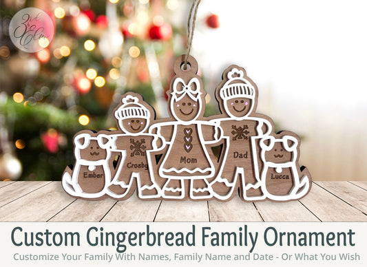 Custom Gingerbread Family Holiday Ornament, Personalize your family with this cute Ornament,