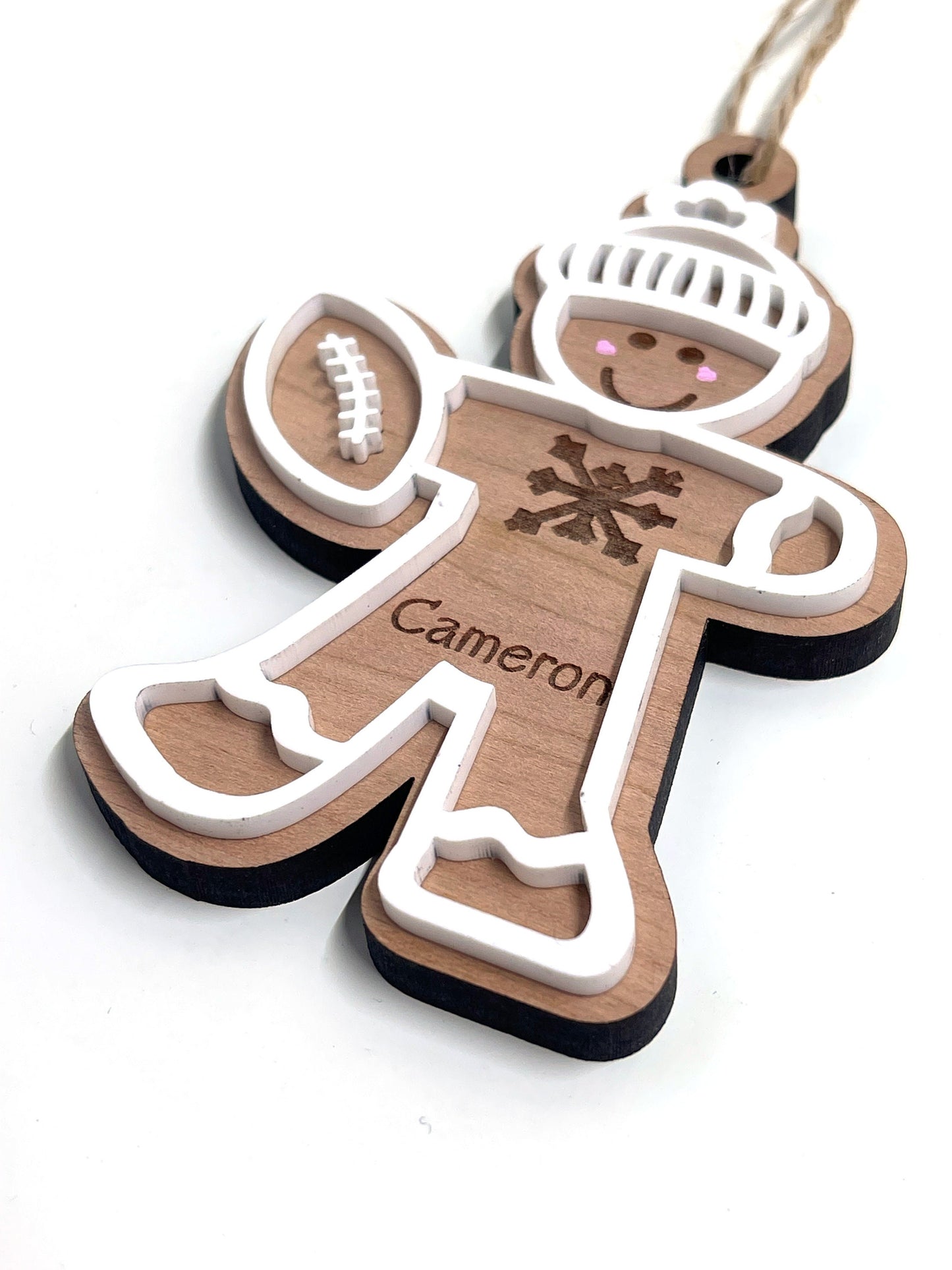 Football Gingerbread Player Christmas Tree Ornament, Personalize with added name, year or whatever you would like to add to customize